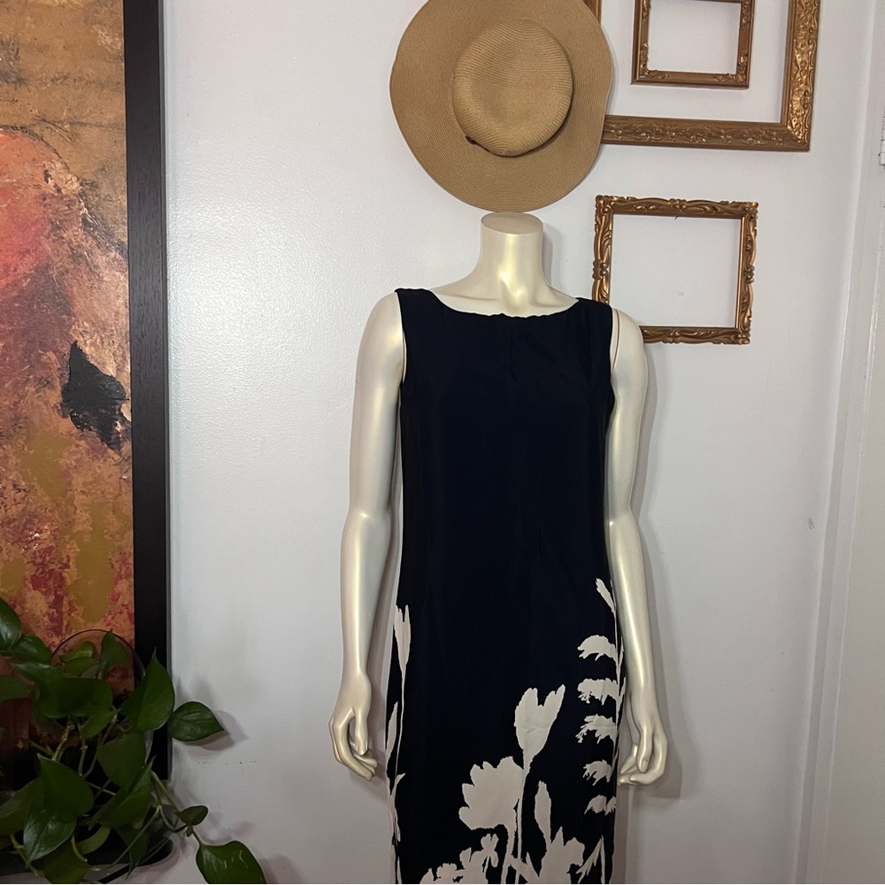 Vintage R.J. Collection by Chelsea Rousso Black Sheath Dress Long Floral  Size 8 - Picture 7 of 12